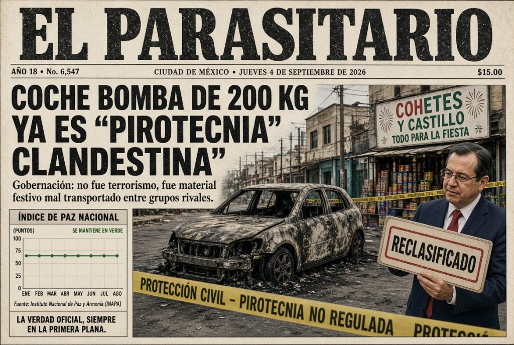 Seguridad Pública reclasifica coche bomba de 200 kg en Zacatecas como “pirotecnia festiva no regulada” para no manchar las cifras de paz